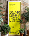 Wooden Framed Poster in a Plants Interior Mockup