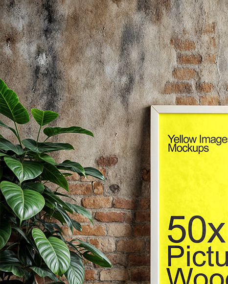 Wooden Framed Poster in a Plants Interior Mockup
