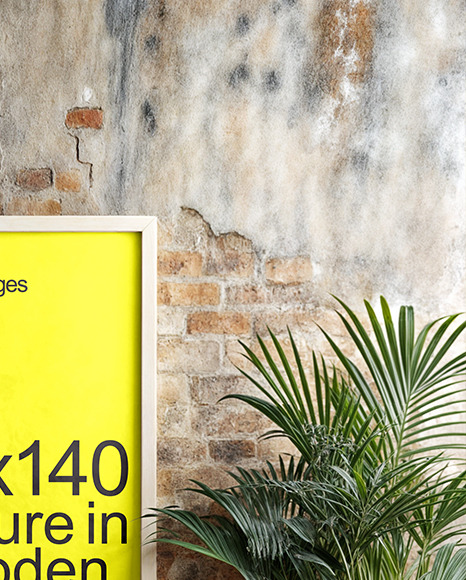 Wooden Framed Poster in a Plants Interior Mockup