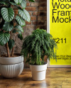 Wooden Framed Poster in a Plants Interior Mockup