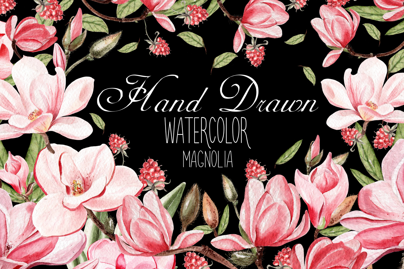 Hand Dawn Watercolor Magnolia