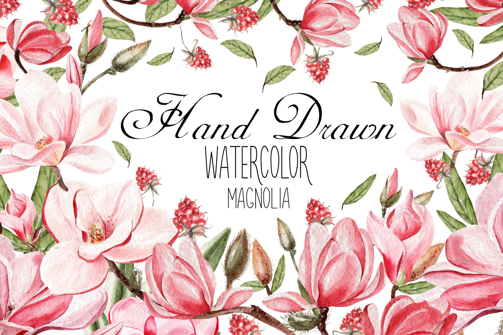 Hand Dawn Watercolor Magnolia