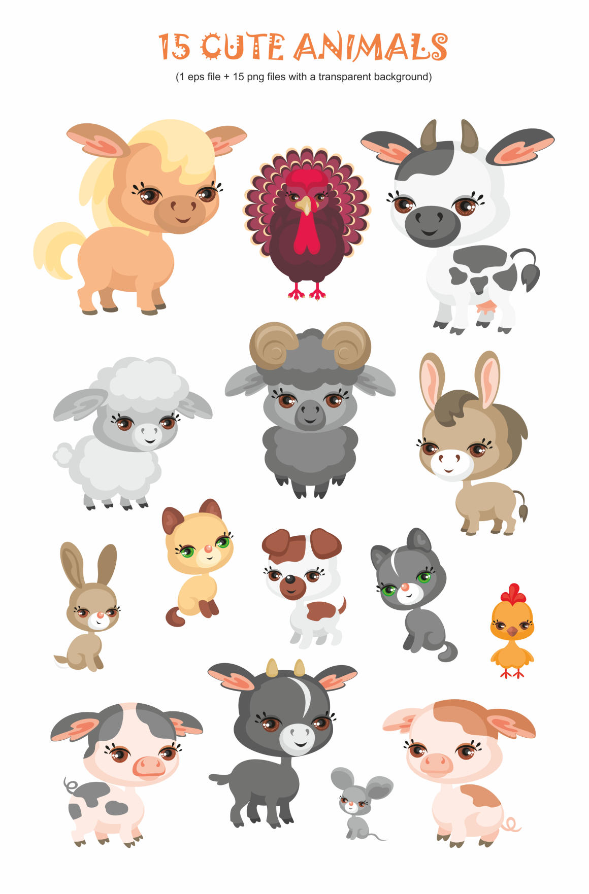 Farm animals. Vector clip art.