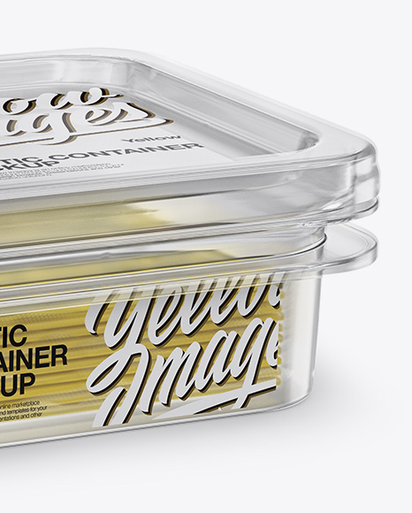 Transparent Container with Wrapped Sliced Cheese Packs Mockup - Half Side View (High Angle Shot)