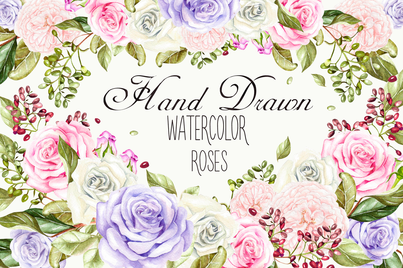 Hand drawn watercolor ROSES 3