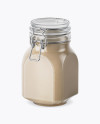 900ml Cesar Sauce Glass Jar w/ Clamp Lid Mockup - Half Side View (High-Angle Shot)