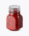 900ml Cherry Jam Glass Jar w/ Clamp Lid Mockup - Half Side View (High-Angle Shot)