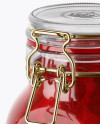 900ml Cherry Jam Glass Jar w/ Clamp Lid Mockup - Half Side View (High-Angle Shot)