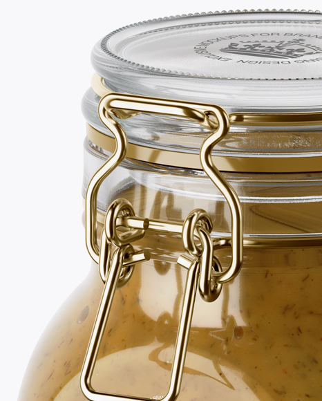 900ml Mustard Sauce Glass Jar w/ Clamp Lid Mockup - Half Side View