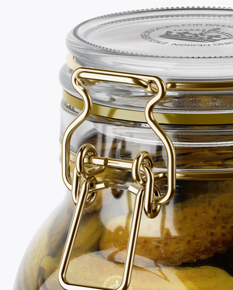 900ml Pickled Cucumbers Glass Jar w/ Clamp Lid Mockup - Half Side View