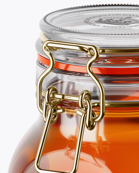 900ml Pure Honey Glass Jar w/ Clamp Lid Mockup - Half Side View - Free