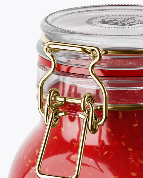 900ml Raspberry Jam Glass Jar w/ Clamp Lid Mockup - Half Side View