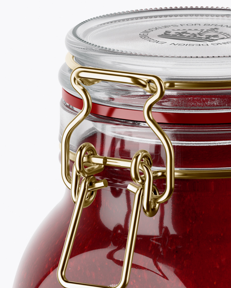 900ml Berry Jam Glass Jar w/ Clamp Lid Mockup - Half Side View