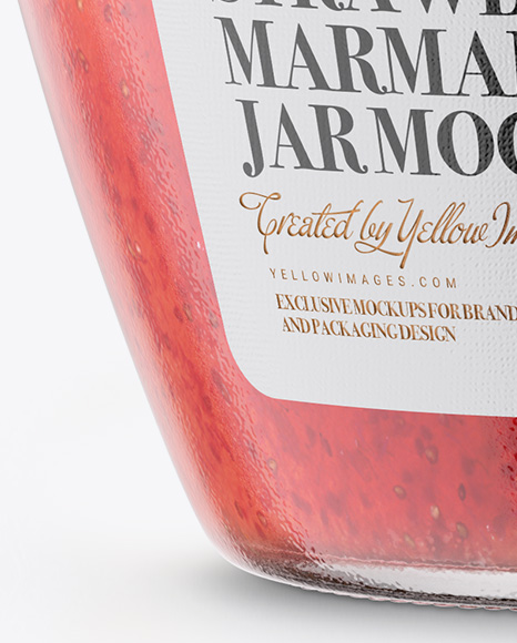 Glass Strawberry Marmalade Jar with Paper Cap Mockup