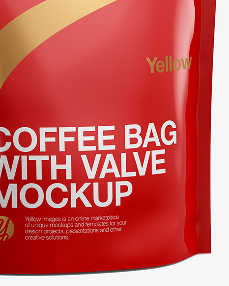 Glossy Coffee Bag W/ Valve Mockup - Half Side View