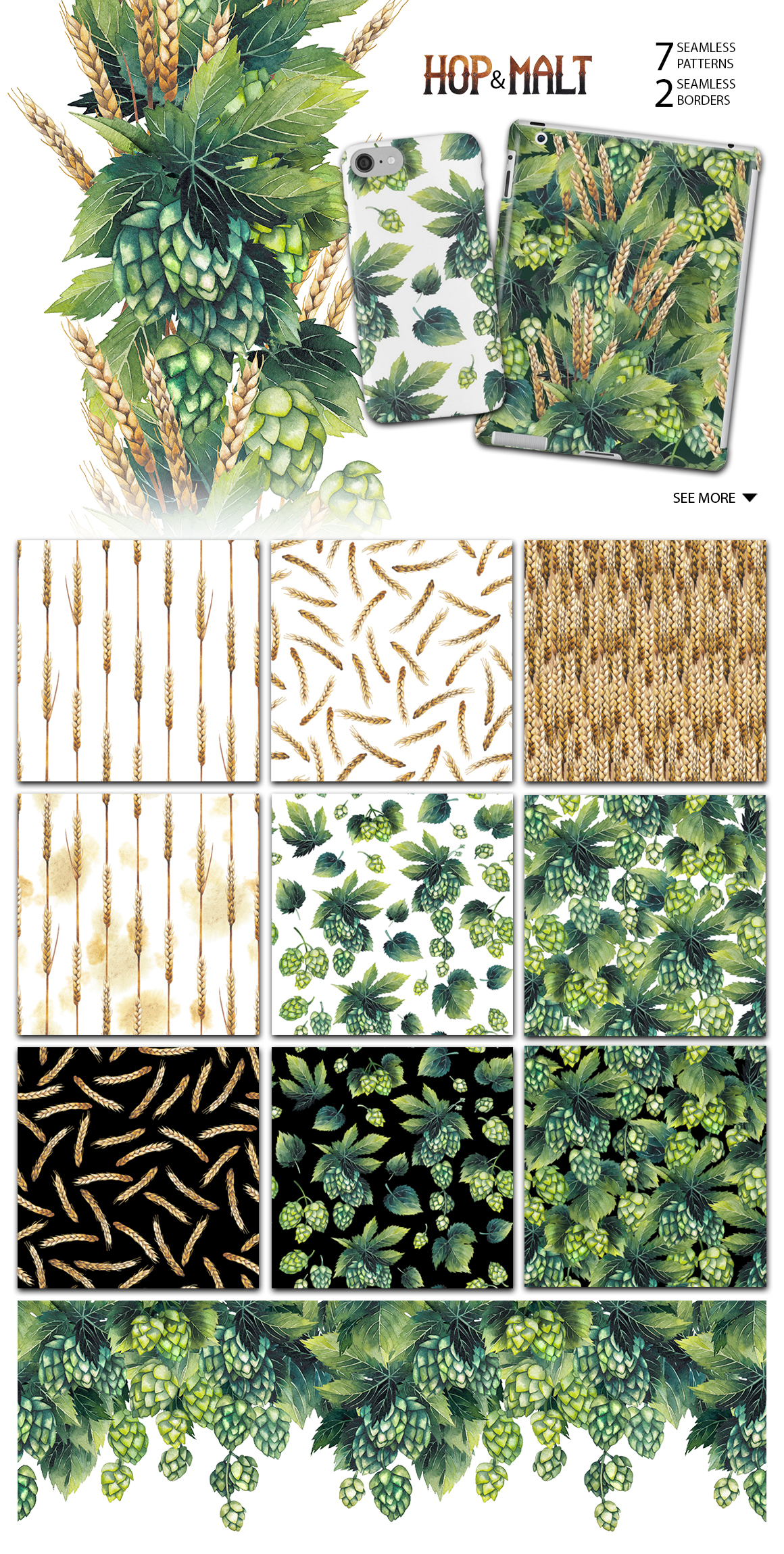 Watercolor hop and malt Watercolor hop and malt