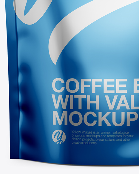 Matte Metallic Coffee Bag W/ Valve Mockup - Front View