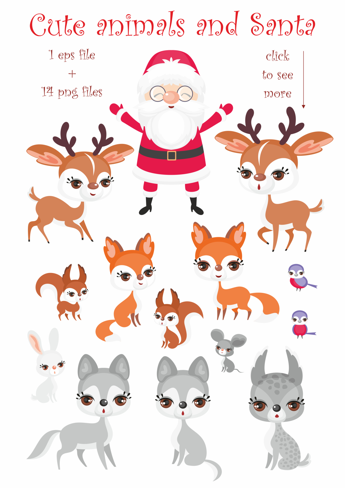 Christmas collection. Cute animals and Santa.