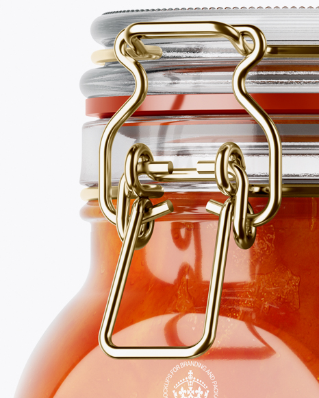 900ml Apricot Jam Glass Jar w/ Clamp Lid Mockup - Half Side View