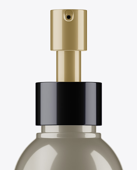Metallic Cosmetic Bottle With Pump Mockup - Front View