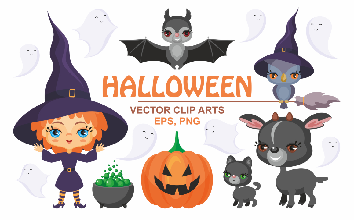 Halloween set. Cute vector clip arts.