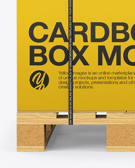 Wooden Pallet With Strapped Carton Box Mockup - Front View - Free