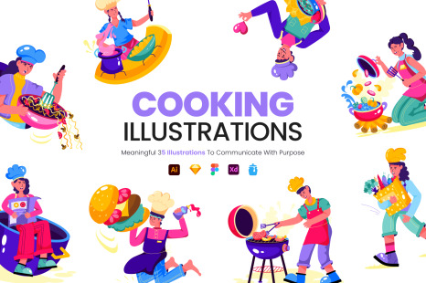 Flat Cooking Illustrations - Character designs