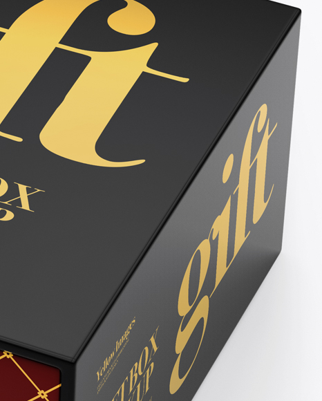 Glossy Gift Box Mockup - Half Side View (High-Angle Shot)