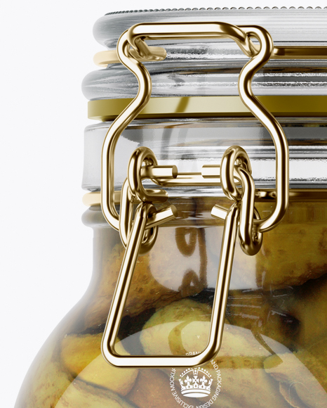 900ml Pickled Cucumbers Glass Jar w/ Clamp Lid Mockup - Half Side View