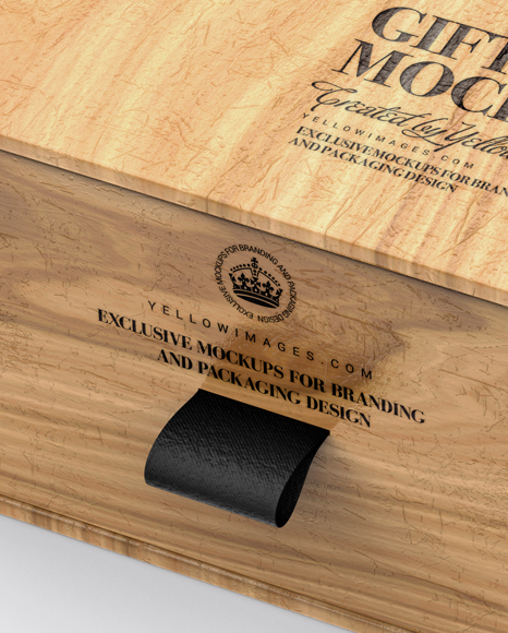 Wooden Gift Box Mockup - Half Side View (High-Angle Shot)