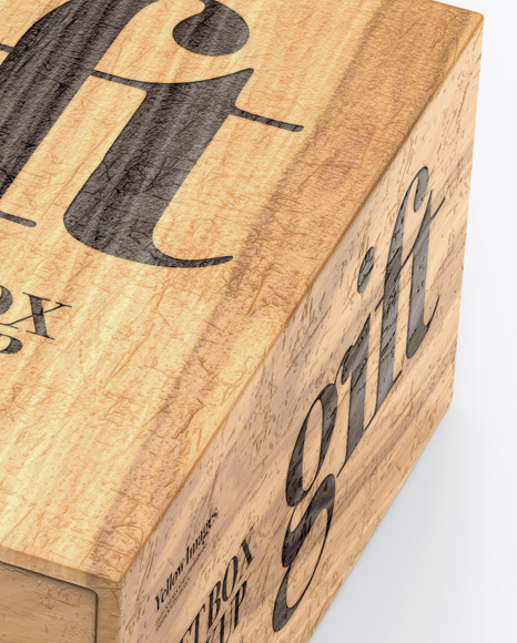 Wooden Gift Box Mockup - Half Side View (High-Angle Shot)