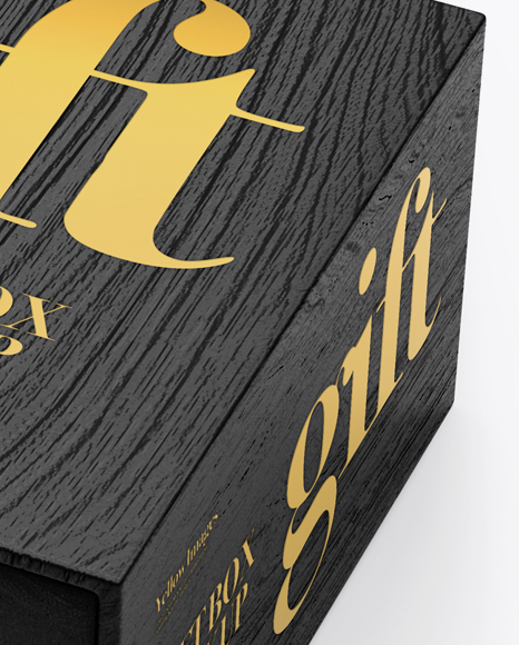 Wooden Gift Box Mockup - Half Side View (High-Angle Shot)