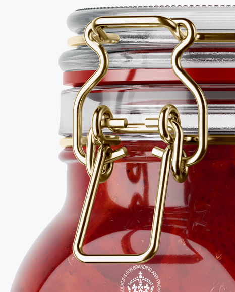 900ml Strawberry Jam Glass Jar w/ Clamp Lid Mockup - Half Side View