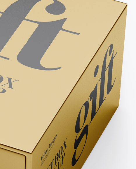 Metallic Gift Box Mockup - Half Side View (High-Angle Shot)