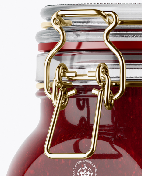 900ml Berry Jam Glass Jar w/ Clamp Lid Mockup - Half Side View - Free