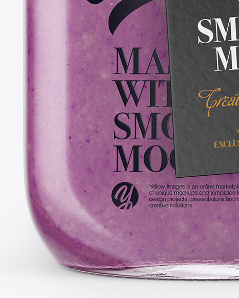 Closed Mason Jug with Straw and Label Mockup (Berries Smoothie)