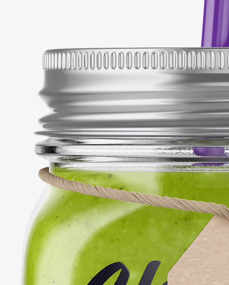 Closed Mason Jug with Straw and Label Mockup (Green Smoothie)