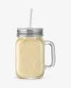 Closed Mason Jug with Straw and Label Mockup (Banana Smoothie)