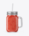 Closed Mason Jug with Straw and Label Mockup (Watermelon Smoothie)