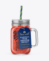 Closed Mason Jug with Straw and Label Mockup (Watermelon Smoothie)