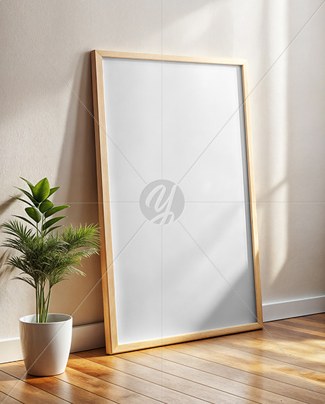 Wooden Framed Picture in Sunny Interior Mockup