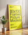 Wooden Framed Picture in Sunny Interior Mockup