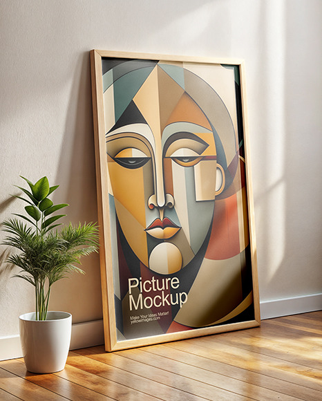 Wooden Framed Picture in Sunny Interior Mockup