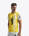 Man Wearing a Crew Neck Soccer Jersey and Shorts Mockup