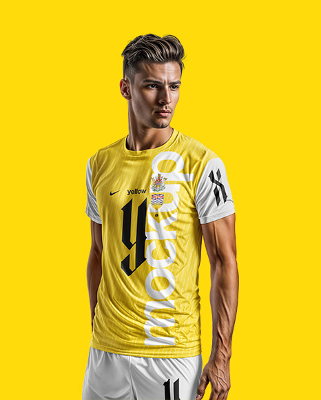 Man Wearing a Crew Neck Soccer Jersey and Shorts Mockup