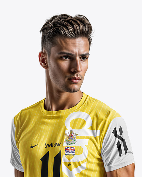 Man Wearing a Crew Neck Soccer Jersey and Shorts Mockup