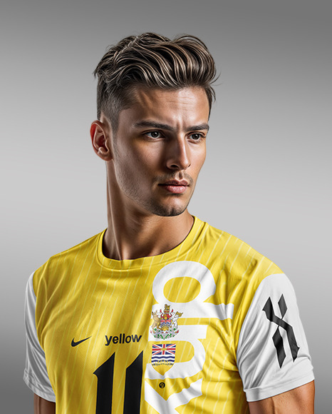 Man Wearing a Crew Neck Soccer Jersey and Shorts Mockup