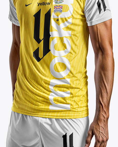 Man Wearing a Crew Neck Soccer Jersey and Shorts Mockup