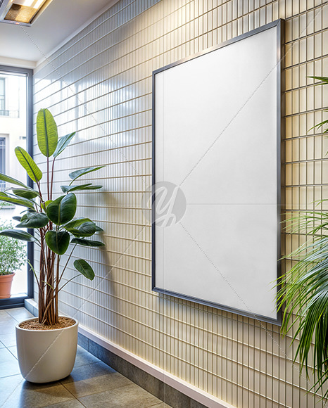Framed Poster on a Tiled Wall Mockup