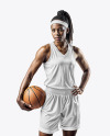 Woman Wearing a V-Neck Basketball Jersey and Shorts Mockup